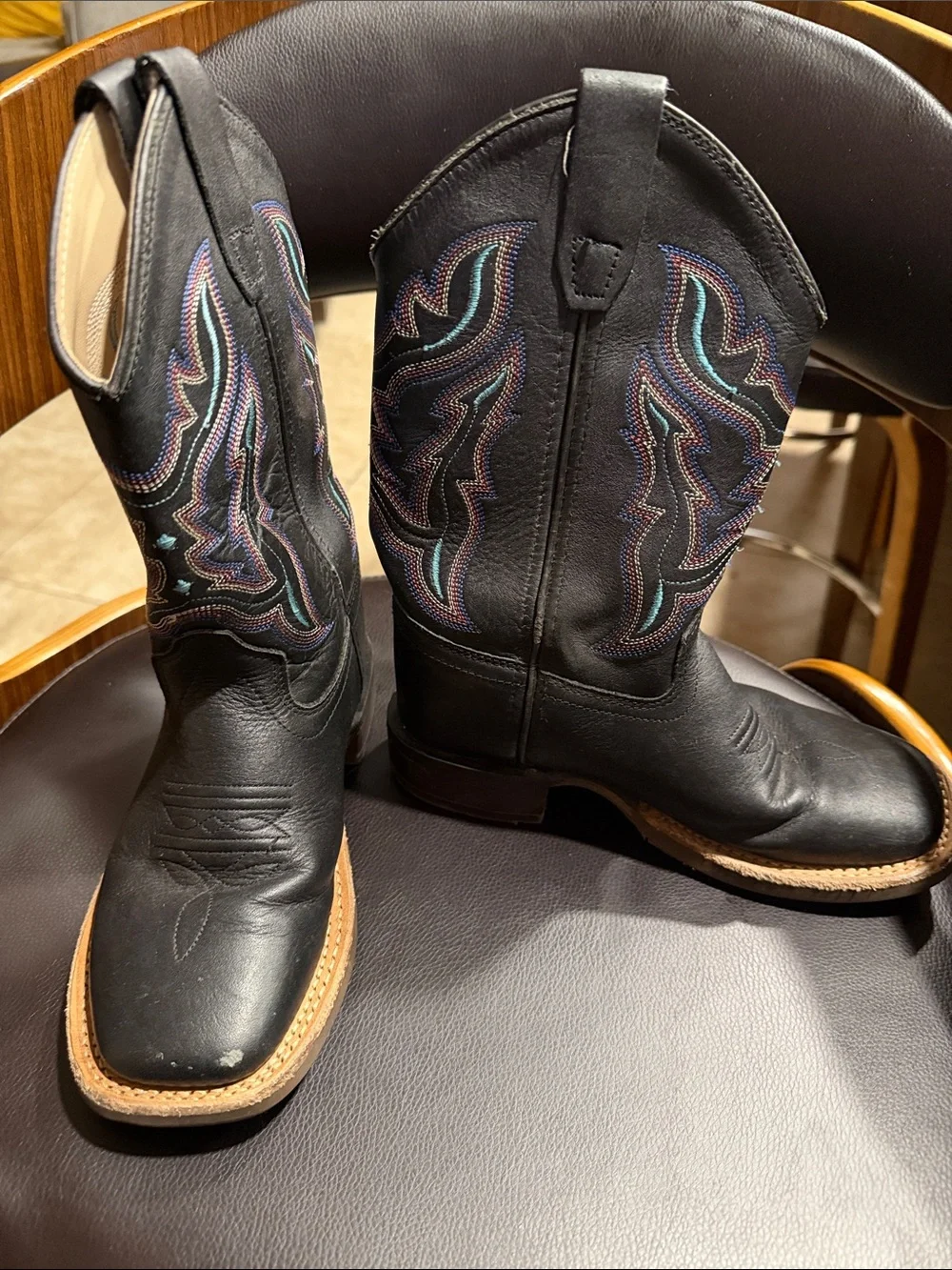 Shyanne Black with pink and turquoise embroidery Cowboy Boots Leather